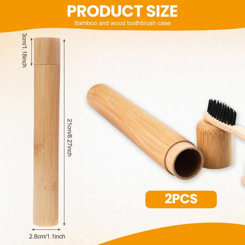 vipolish 2 Pcs Eco-friendly Healthy Natural Bamboo Toothbrush Storage Empty Portable Reusable Toothbrush Container Holder Personal Cleaning Tools Case Tube for Travel Trip - Image 2